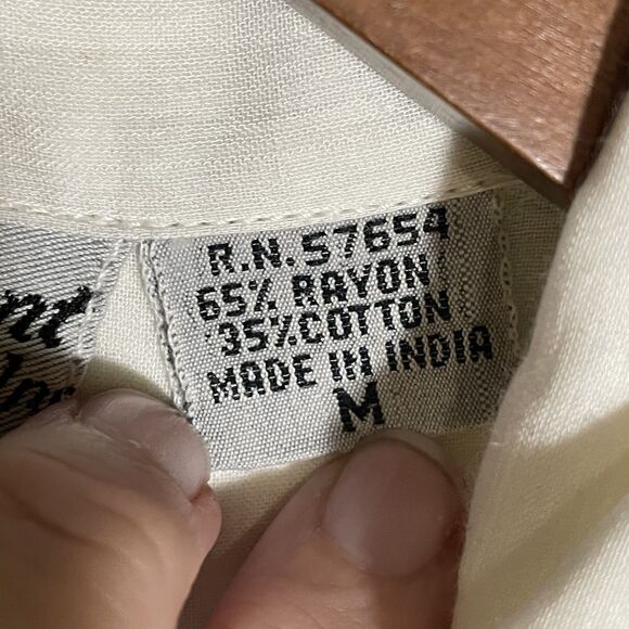 VTG Oversized White Embroidered Blouse Button Rayon Cotton Women’s Medium Boho - Picture 5 of 11